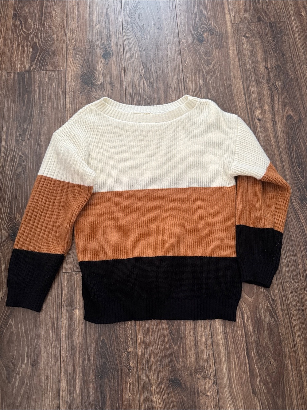 Colorblock Knit Sweater - Cream, Brown, Black